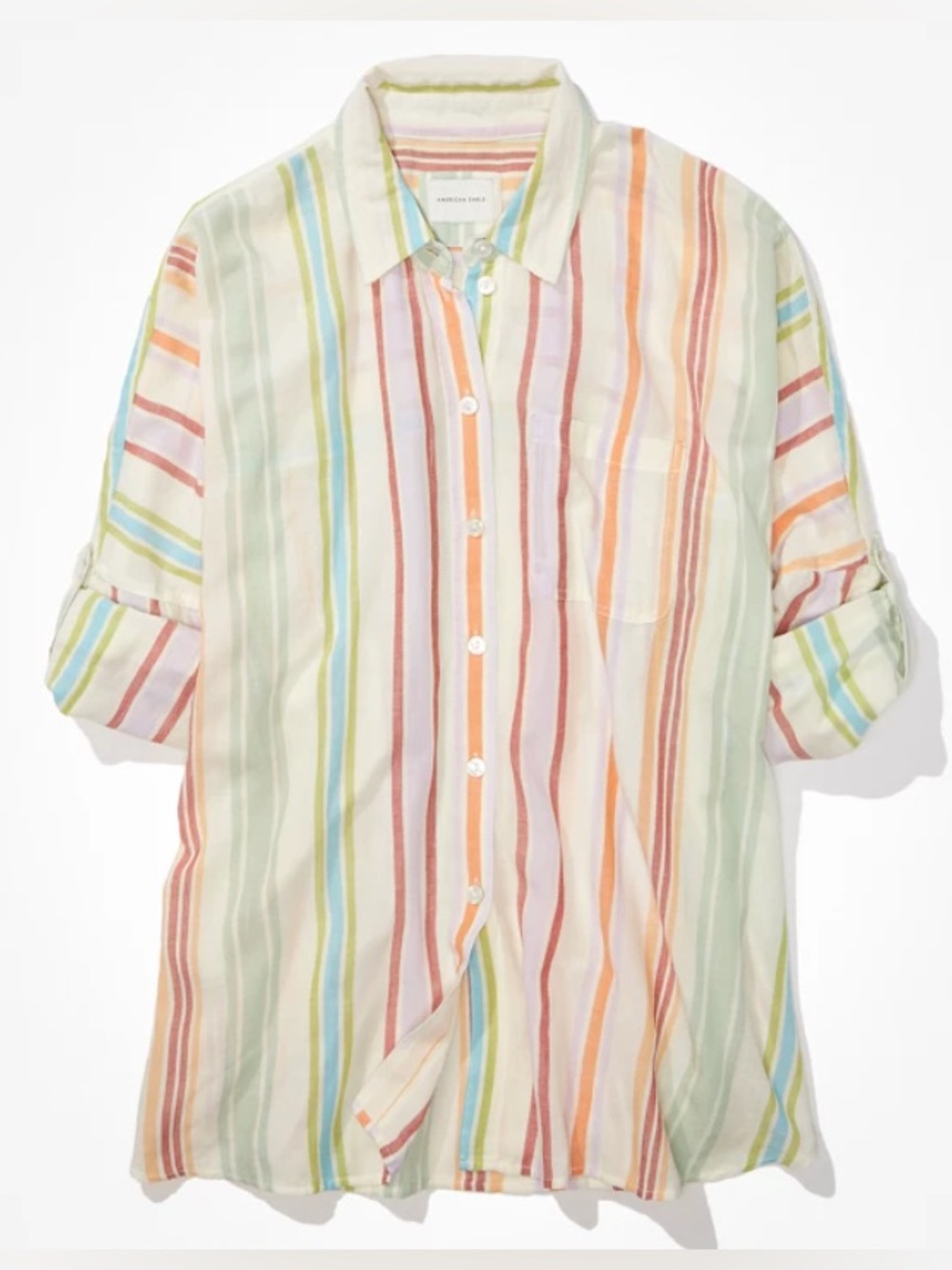 American Eagle Oversized Pastel Stripe Cotton Button Down Shirt Size Small